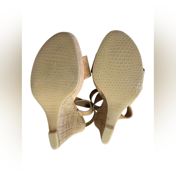 Stuart Weitzman Belfor Wedge Straw Flower Toe Taffy Colour Size 7.5 EUC - Picture 7 of 8